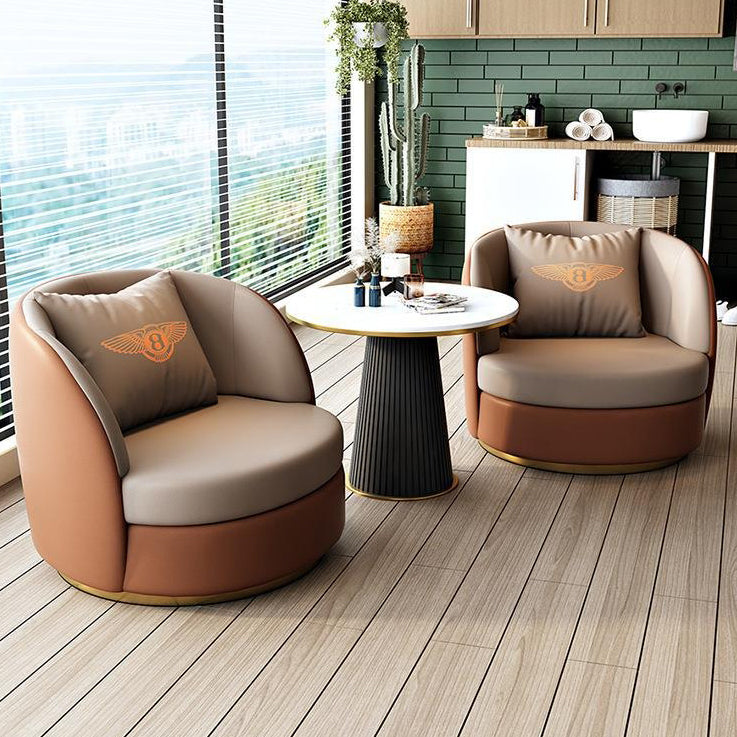 Modern Luxury Round Cat Scratch Leather Upholstered Swivel Accent Chair Backrest Armrest For Living Room