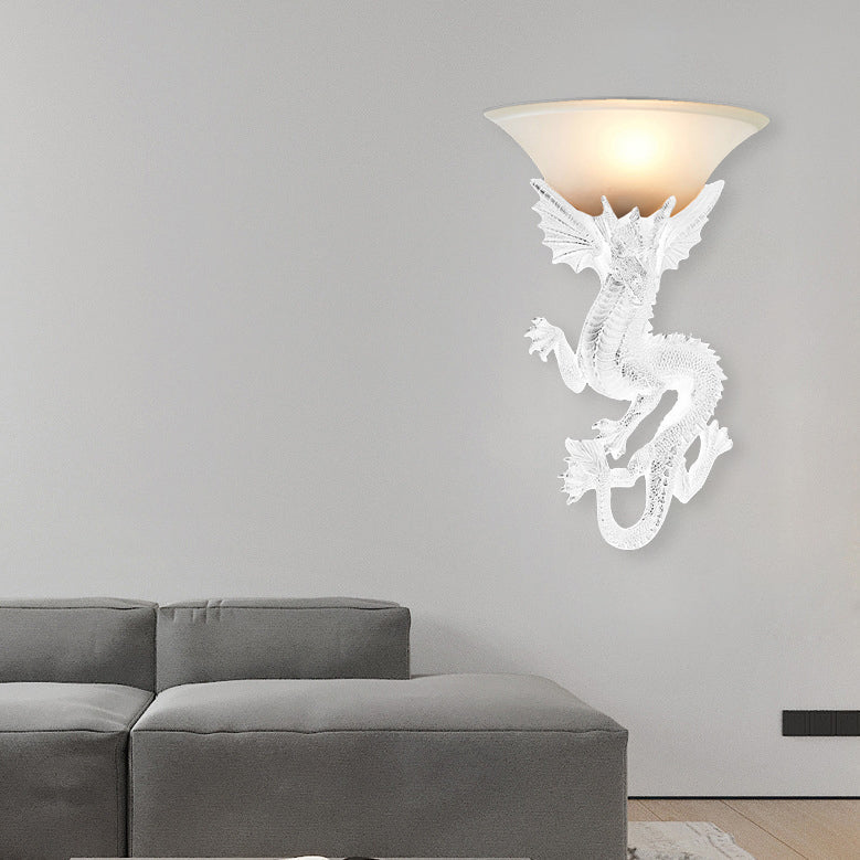 Lámpara Aplique de Pared de Resina de Vidrio de Dragón Semicircular de 1 Luz Tradicional Europea Para Sala de Estar 