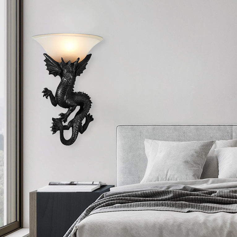 Lámpara Aplique de Pared de Resina de Vidrio de Dragón Semicircular de 1 Luz Tradicional Europea Para Sala de Estar 