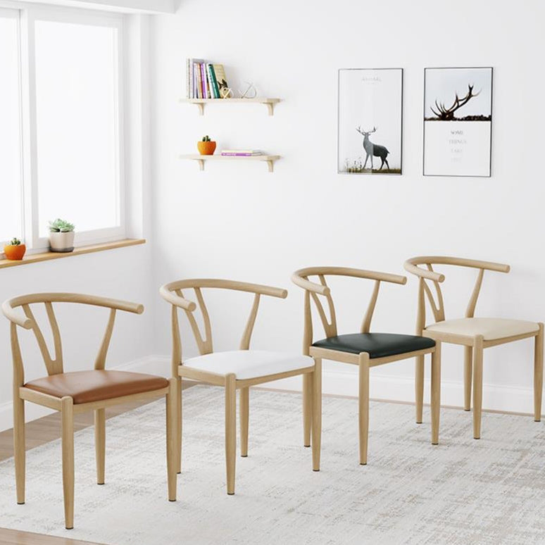 Chaise de salle à manger avec dossier incurvé carré en cuir de simplicité moderne, acier au carbone et éponge 
