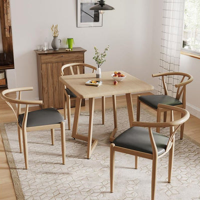 Chaise de salle à manger avec dossier incurvé carré en cuir de simplicité moderne, acier au carbone et éponge 