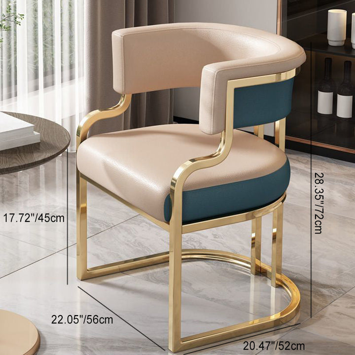 Modern Luxury Square Arch Faux Nappa Leather Iron Dining Chair Backrest Armrest For Dining Room