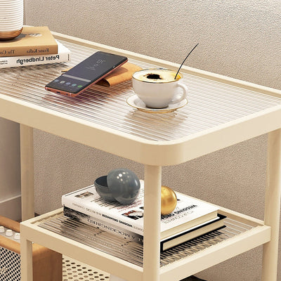 Table d'appoint rectangulaire en verre et fer minimaliste moderne à 3 niveaux pour salon 