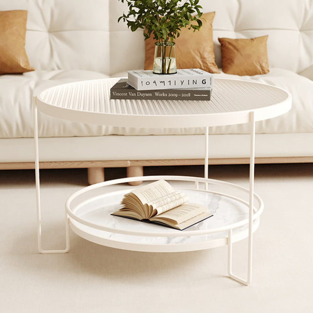Table basse ronde minimaliste moderne en verre écologique à 2 niveaux en fer pour salon 