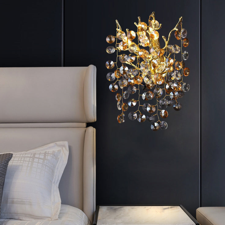 Applique murale moderne en aluminium de luxe avec cristal et perles à 2/3 lumières pour salon 