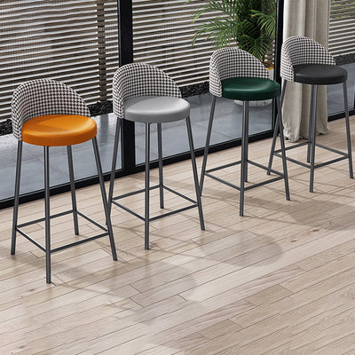 Contemporary Scandinavian Round PU Leather Iron Frame Bar Stool Low Back Footrest For Dining Room