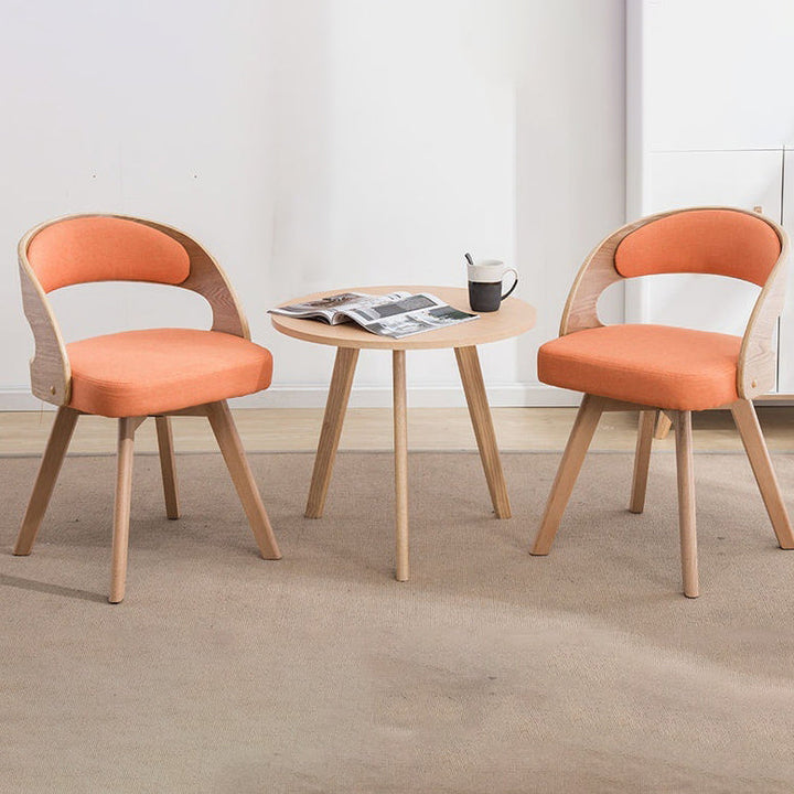 Silla de comedor con patas de madera contemporáneas nórdicas tapizadas en tela, respaldo curvado para comedor 
