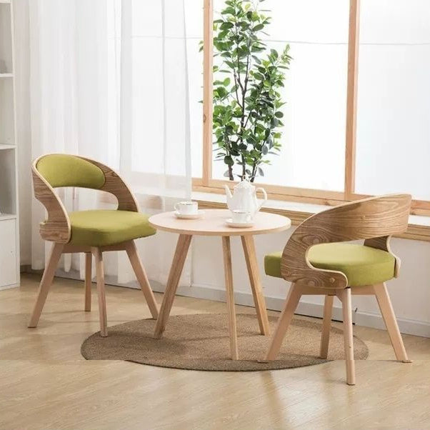 Silla de comedor con patas de madera contemporáneas nórdicas tapizadas en tela, respaldo curvado para comedor 