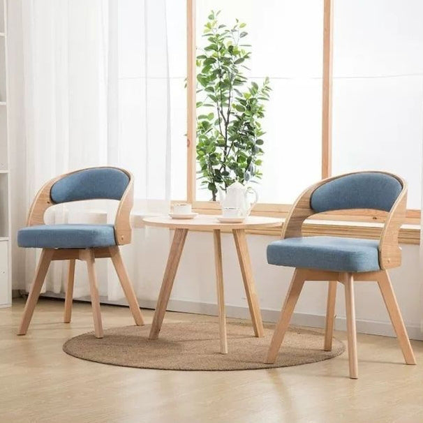Silla de comedor con patas de madera contemporáneas nórdicas tapizadas en tela, respaldo curvado para comedor 