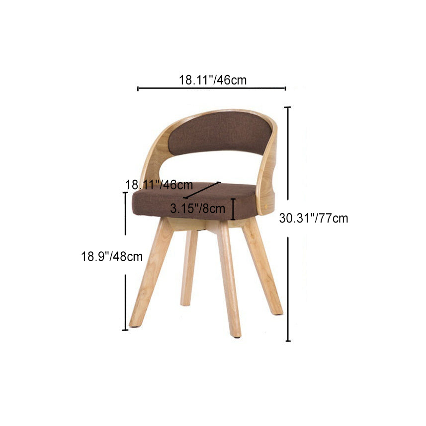 Silla de comedor con patas de madera contemporáneas nórdicas tapizadas en tela, respaldo curvado para comedor 