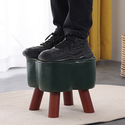 Tabouret rond en cuir ciré à l'huile moderne Art Déco Trèfle en bois massif sans dossier ni accoudoirs pour salon 