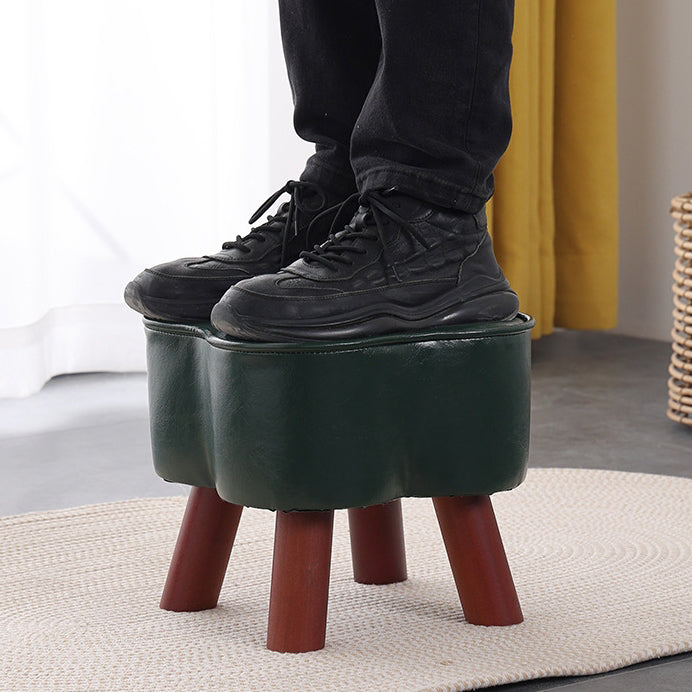 Tabouret rond en cuir ciré à l&