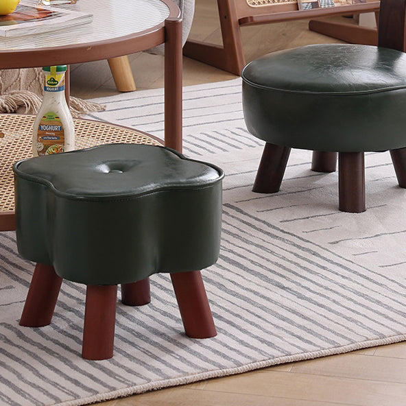 Tabouret rond en cuir ciré à l&