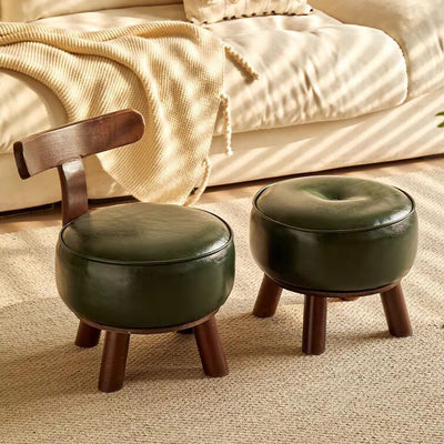 Moderner minimalistischer runder gebogener Leder Massivholz-Fußhocker Rückenlehne ohne Armlehnen für Wohnzimmer 