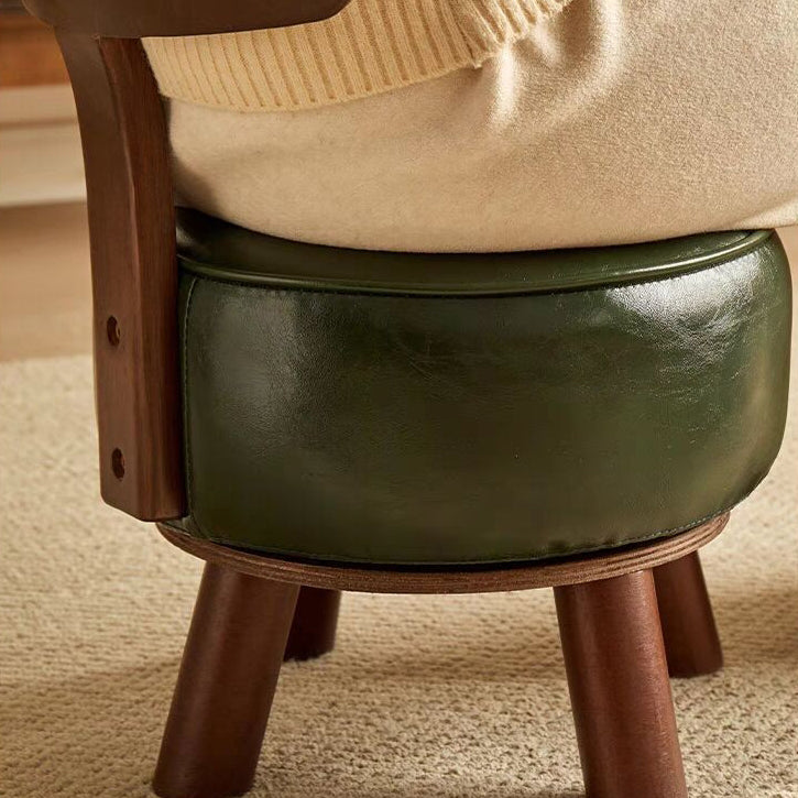 Modern Minimalist Round Bent Oil-Wax Leather Solid Wood Footstool Backrest Armless For Living Room