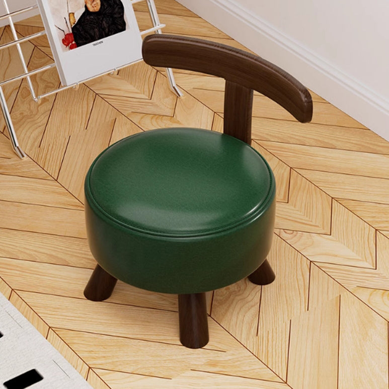 Modern Minimalist Round Bent Oil-Wax Leather Solid Wood Footstool Backrest Armless For Living Room