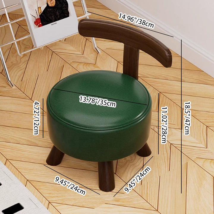 Modern Minimalist Round Bent Oil-Wax Leather Solid Wood Footstool Backrest Armless For Living Room