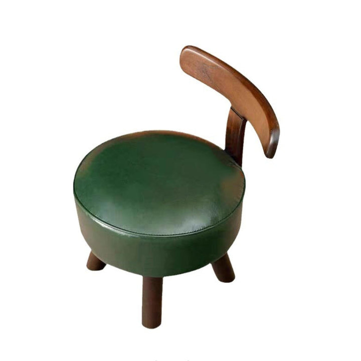 Modern Minimalist Round Bent Oil-Wax Leather Solid Wood Footstool Backrest Armless For Living Room