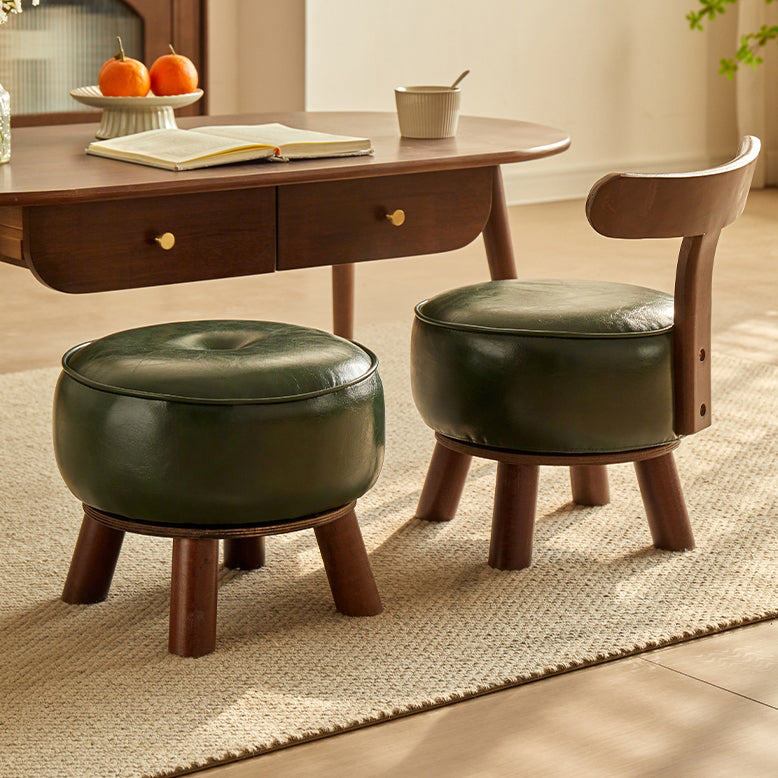 Moderner minimalistischer runder gebogener Leder Massivholz-Fußhocker Rückenlehne ohne Armlehnen für Wohnzimmer 