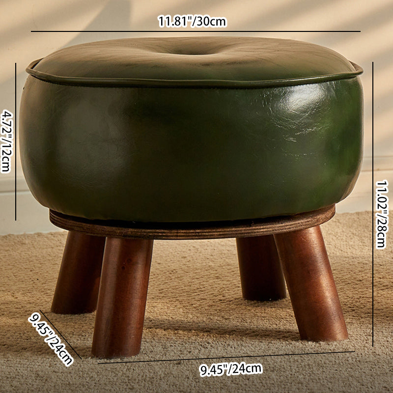 Modern Minimalist Round Bent Oil-Wax Leather Solid Wood Footstool Backrest Armless For Living Room