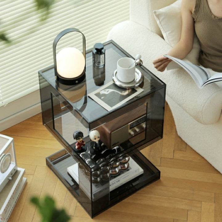 Moderner Luxus quadratischer Acryl-Beistelltisch 3-stufig für Wohnzimmer 