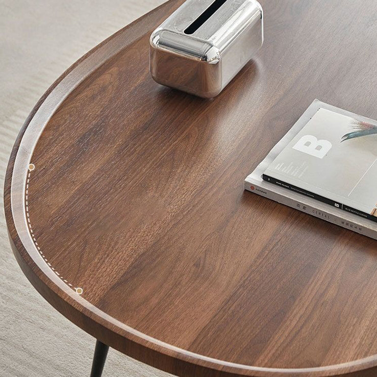 Mesa de café de hierro con forma ovalada y densidad de mango escandinava contemporánea de 4 patas para sala de estar 