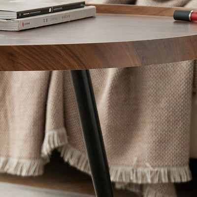 Mesa de café de hierro con forma ovalada y densidad de mango escandinava contemporánea de 4 patas para sala de estar 