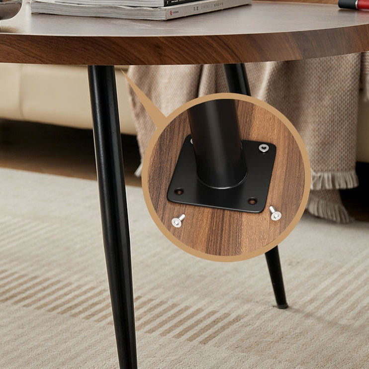 Mesa de café de hierro con forma ovalada y densidad de mango escandinava contemporánea de 4 patas para sala de estar 