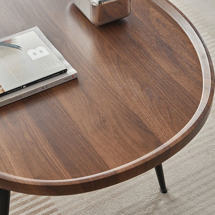Mesa de café de hierro con forma ovalada y densidad de mango escandinava contemporánea de 4 patas para sala de estar 