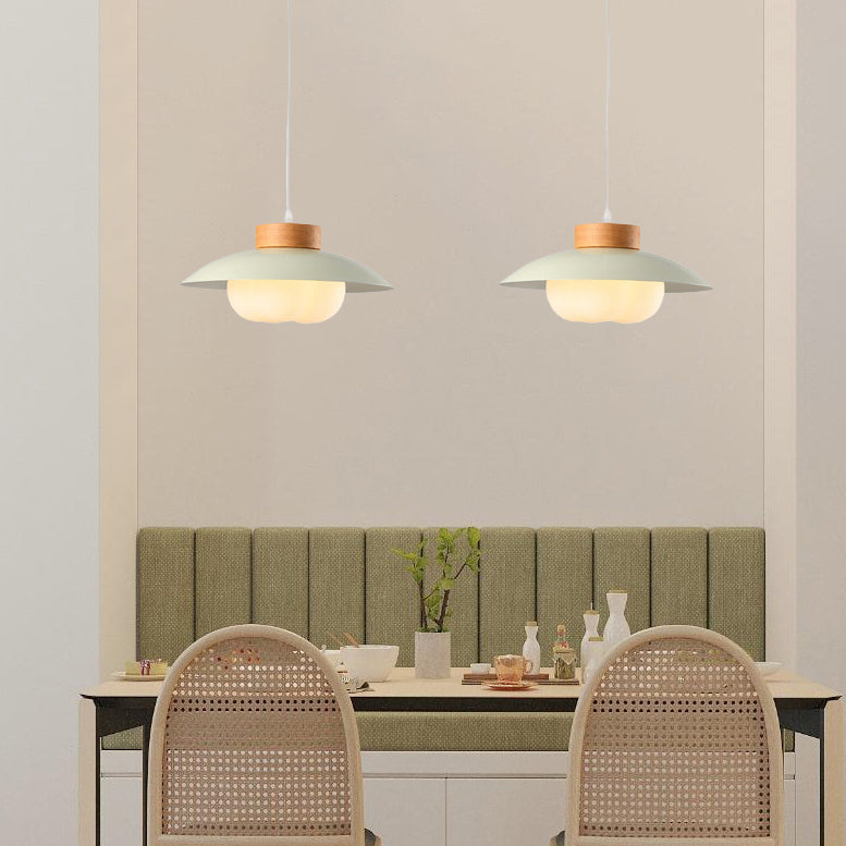 Zeitgenössische nordische Eisenholz PE Schüssel 1/2/3 Licht Kronleuchter Insel Licht für Esszimmer 