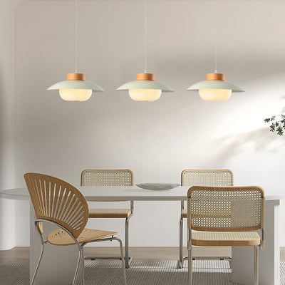 Zeitgenössische nordische Eisenholz PE Schüssel 1/2/3 Licht Kronleuchter Insel Licht für Esszimmer 