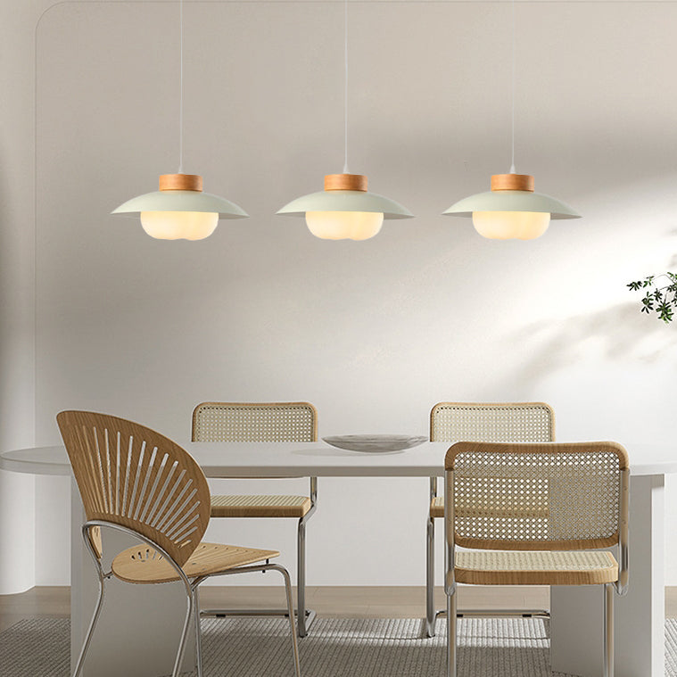 Zeitgenössische nordische Eisenholz PE Schüssel 1/2/3 Licht Kronleuchter Insel Licht für Esszimmer 