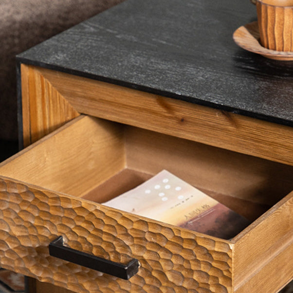 Traditional Vintage Square Frame Fir Wood MDF Veneer Side Table 1-Shelf For Living Room