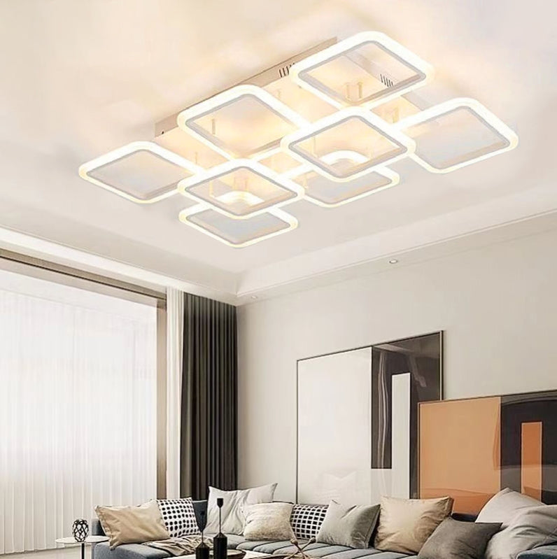 Moderne minimalistische quadratische Rechteckgitter-Hardware Acryl LED Semi-Flush Mount Deckenleuchte für Wohnzimmer 