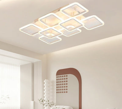 Moderne minimalistische quadratische Rechteckgitter-Hardware Acryl LED Semi-Flush Mount Deckenleuchte für Wohnzimmer 