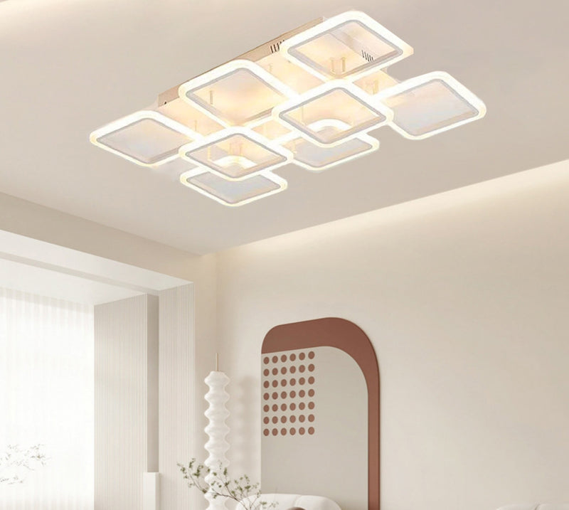 Moderne minimalistische quadratische Rechteckgitter-Hardware Acryl LED Semi-Flush Mount Deckenleuchte für Wohnzimmer 