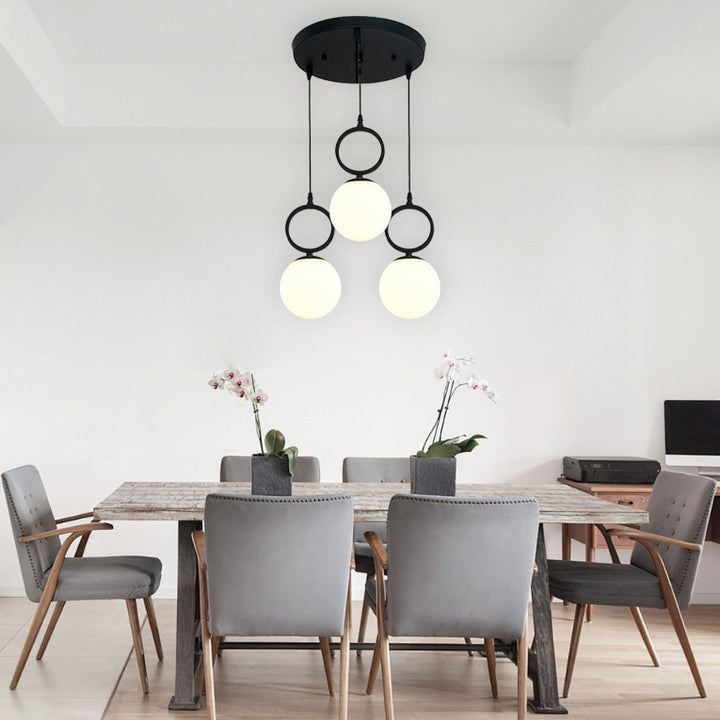 Contemporary Nordic Glass Iron Ball Ring 3-Light Island Light Chandeliers For Dining Room