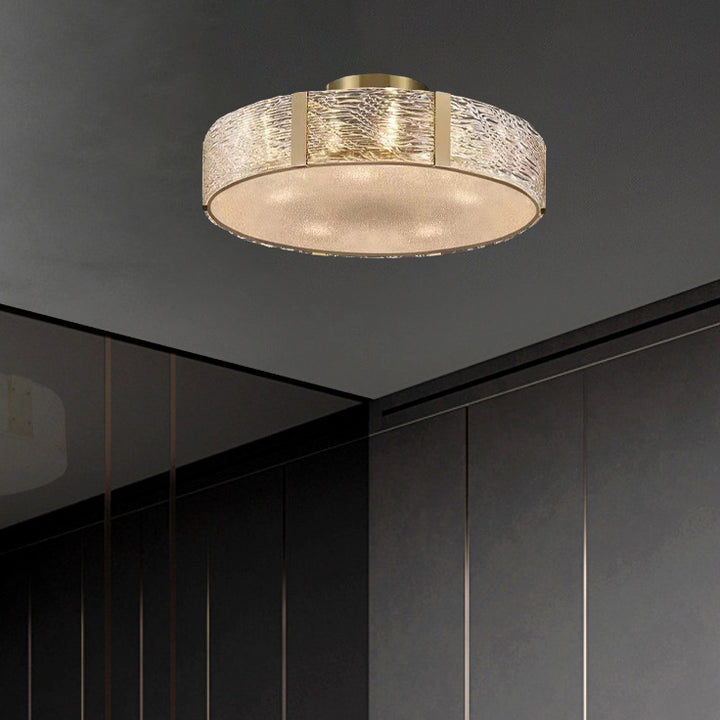 Contemporary Luxury Round Brass Glass 5/9/12 Light Semi-Flush Mount Ceiling Light For Living Room