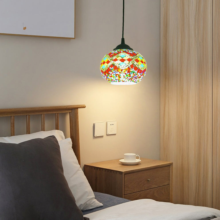 Traditionelle ovale Tiffany-Pendelleuchte aus Buntglas mit 1 Licht für Wohnzimmer 