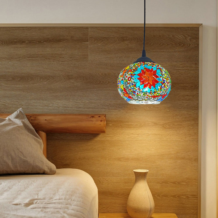 Traditionelle ovale Tiffany-Pendelleuchte aus Buntglas mit 1 Licht für Wohnzimmer 