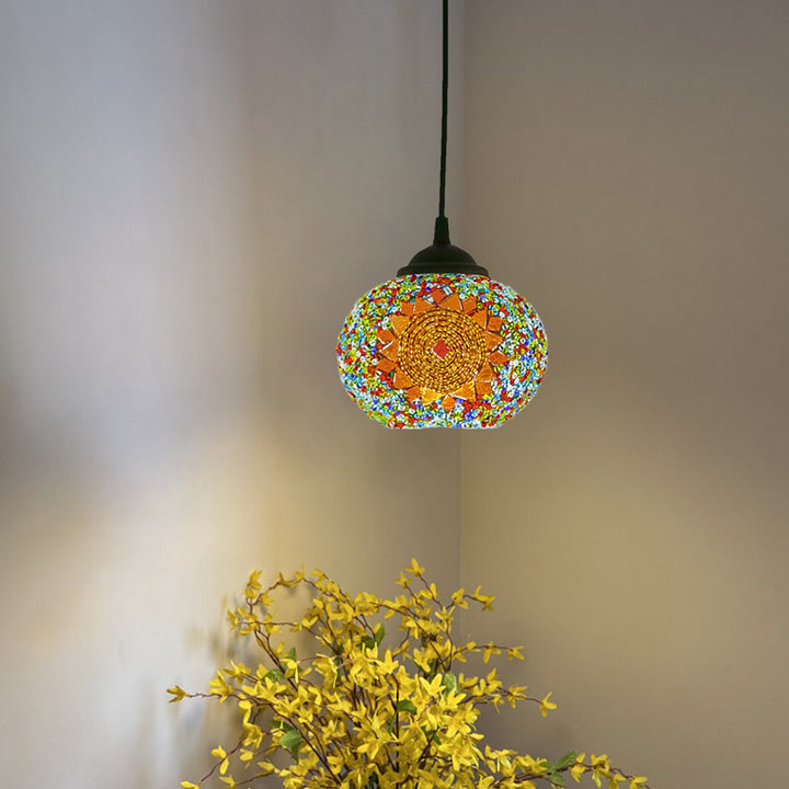 Traditionelle ovale Tiffany-Pendelleuchte aus Buntglas mit 1 Licht für Wohnzimmer 