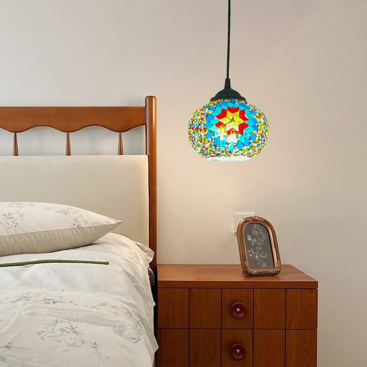 Traditionelle ovale Tiffany-Pendelleuchte aus Buntglas mit 1 Licht für Wohnzimmer 