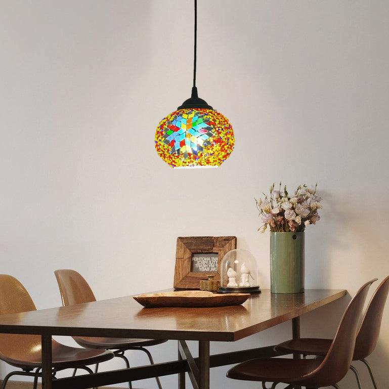 Traditionelle ovale Tiffany-Pendelleuchte aus Buntglas mit 1 Licht für Wohnzimmer 
