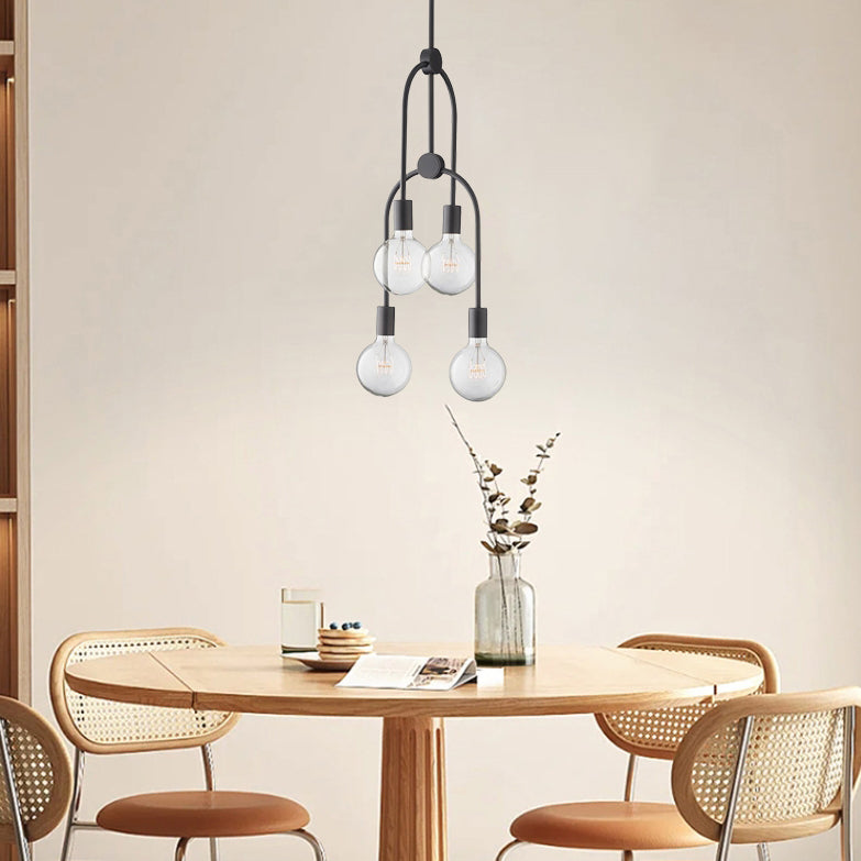 Moderner minimalistischer 4-flammiger Kronleuchter aus Aluminium, Eisen und Glaskugeln für das Wohnzimmer 