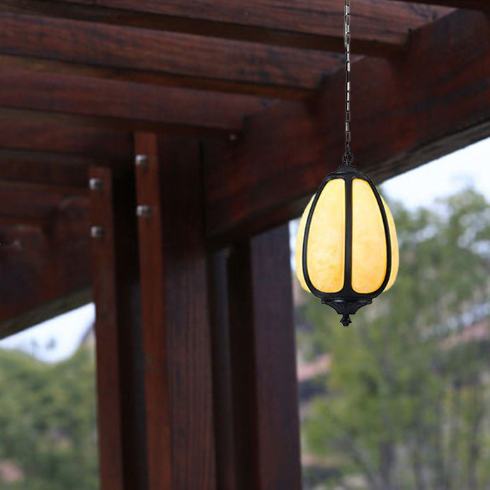 Lumière suspendue ovale en aluminium moulé Art Déco moderne en forme de citrouille à 1 ampoule pour patio extérieur 