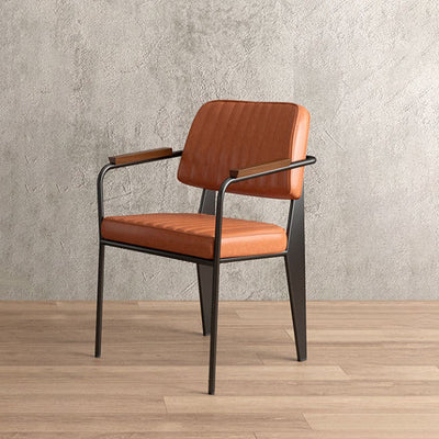 Chaise de salle à manger contemporaine en cuir industriel métal éponge bois carré à rayures verticales dossier accoudoir pour salle à manger 