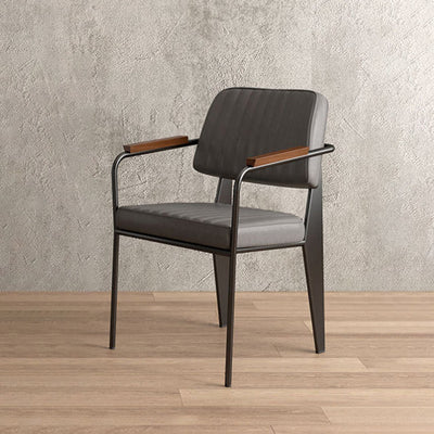 Chaise de salle à manger contemporaine en cuir industriel métal éponge bois carré à rayures verticales dossier accoudoir pour salle à manger 