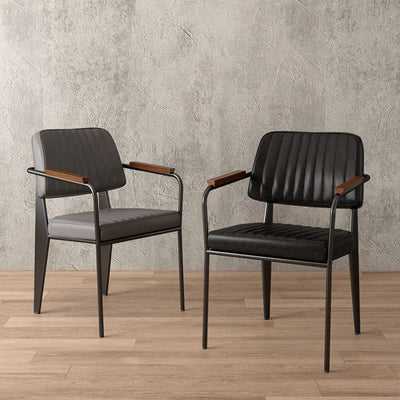 Chaise de salle à manger contemporaine en cuir industriel métal éponge bois carré à rayures verticales dossier accoudoir pour salle à manger 