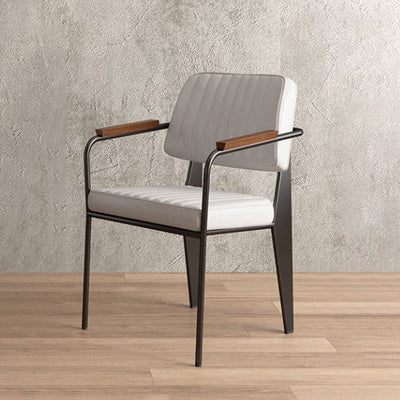 Chaise de salle à manger contemporaine en cuir industriel métal éponge bois carré à rayures verticales dossier accoudoir pour salle à manger 