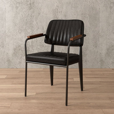 Chaise de salle à manger contemporaine en cuir industriel métal éponge bois carré à rayures verticales dossier accoudoir pour salle à manger 
